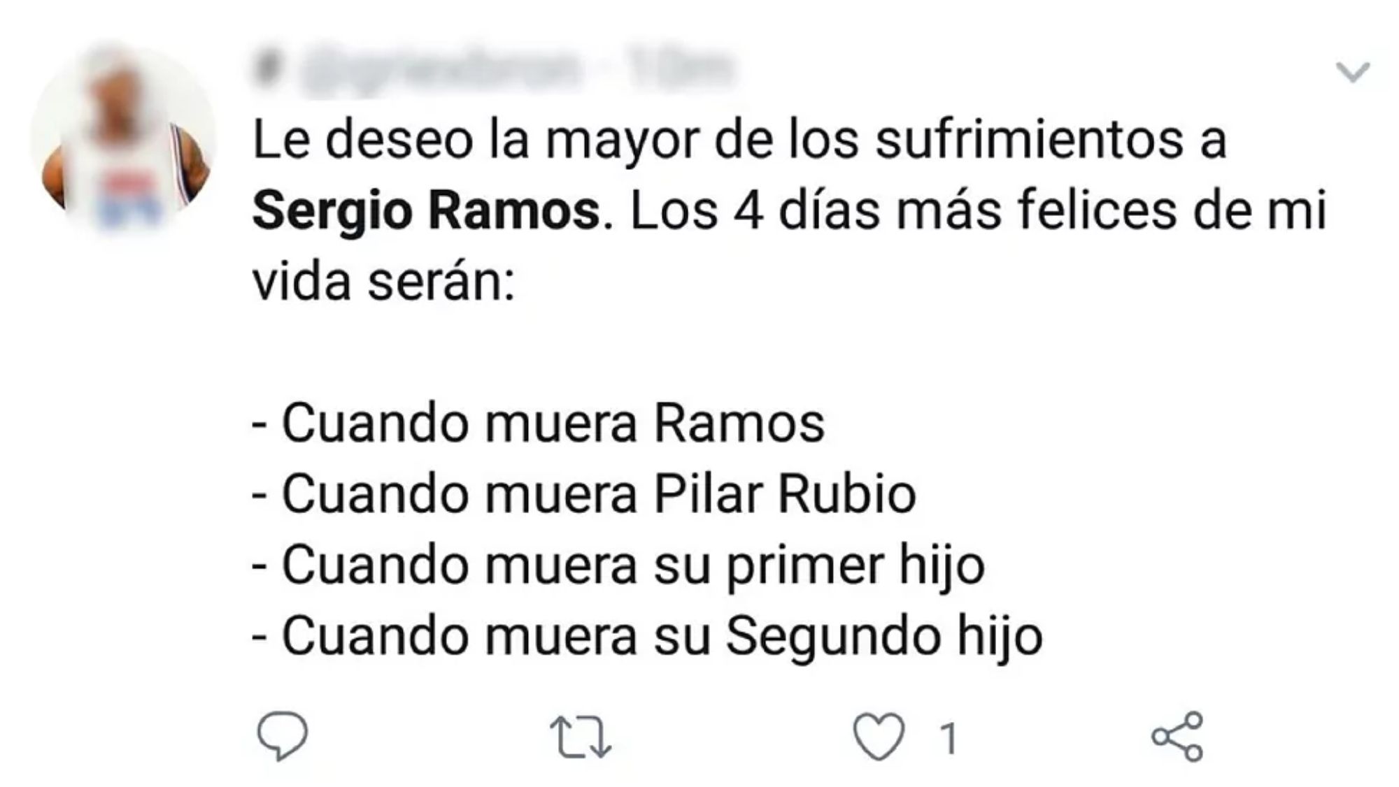 Uno de los mensajes de odio que ha recibido Ramos Uno de los mensajes de odio que ha recibido Ramos