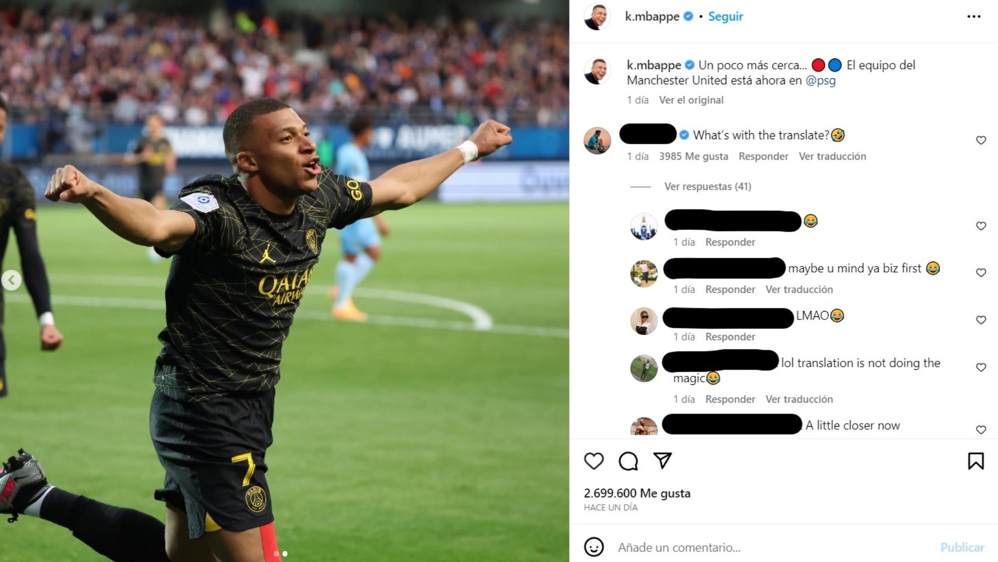 Captura publicación Mbappé Captura publicación Mbappé