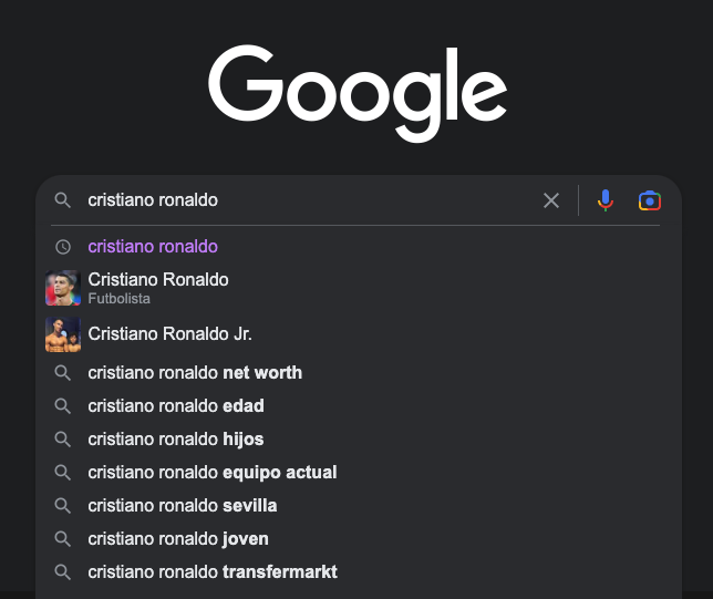 Búsqueda de Cristiano Ronaldo en Google