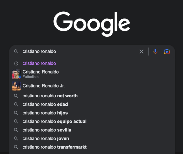 Búsqueda de Cristiano Ronaldo en Google Búsqueda de Cristiano Ronaldo en Google