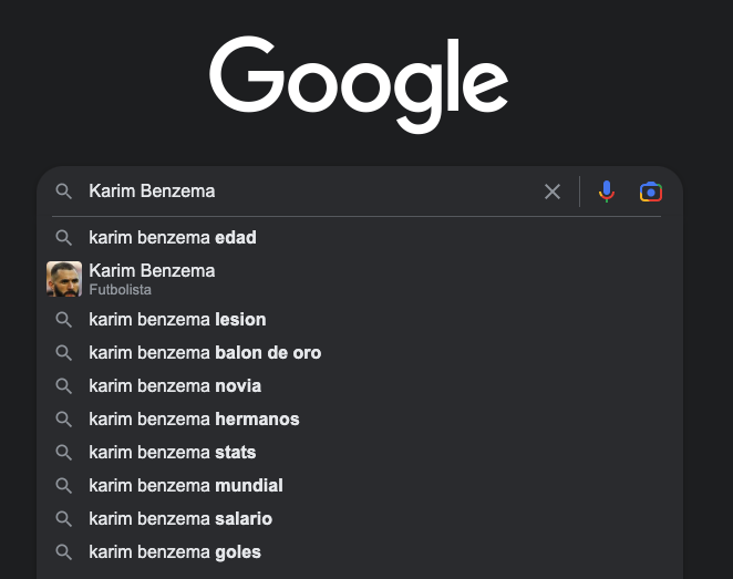 Búsqueda de Google de Karim Benzema