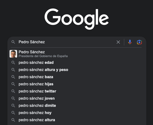 Búsqueda de Pedro Sánchez en Google