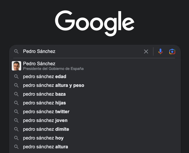 Búsqueda de Pedro Sánchez en Google Búsqueda de Pedro Sánchez en Google