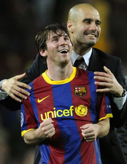 Pep Guardiola y Leo Messi en su etapa juntos en el Barça