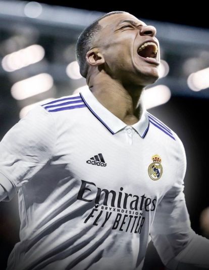 Kylian Mbappé con la camiseta del Real Madrid en una imágen editada Kylian Mbappé con la camiseta del Real Madrid en una imágen editada