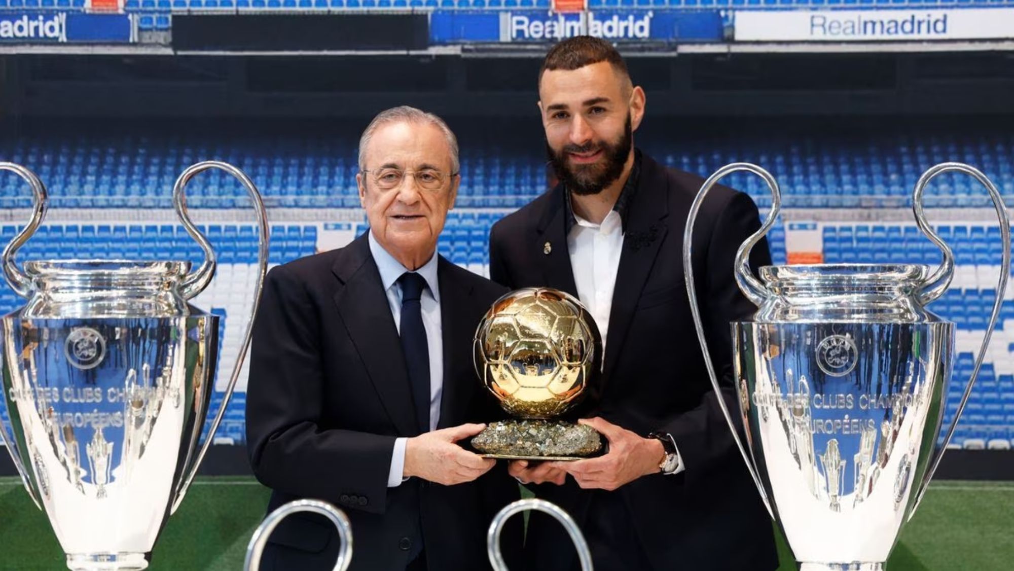 Florentino y Benzema en su despedida del Real Madrid