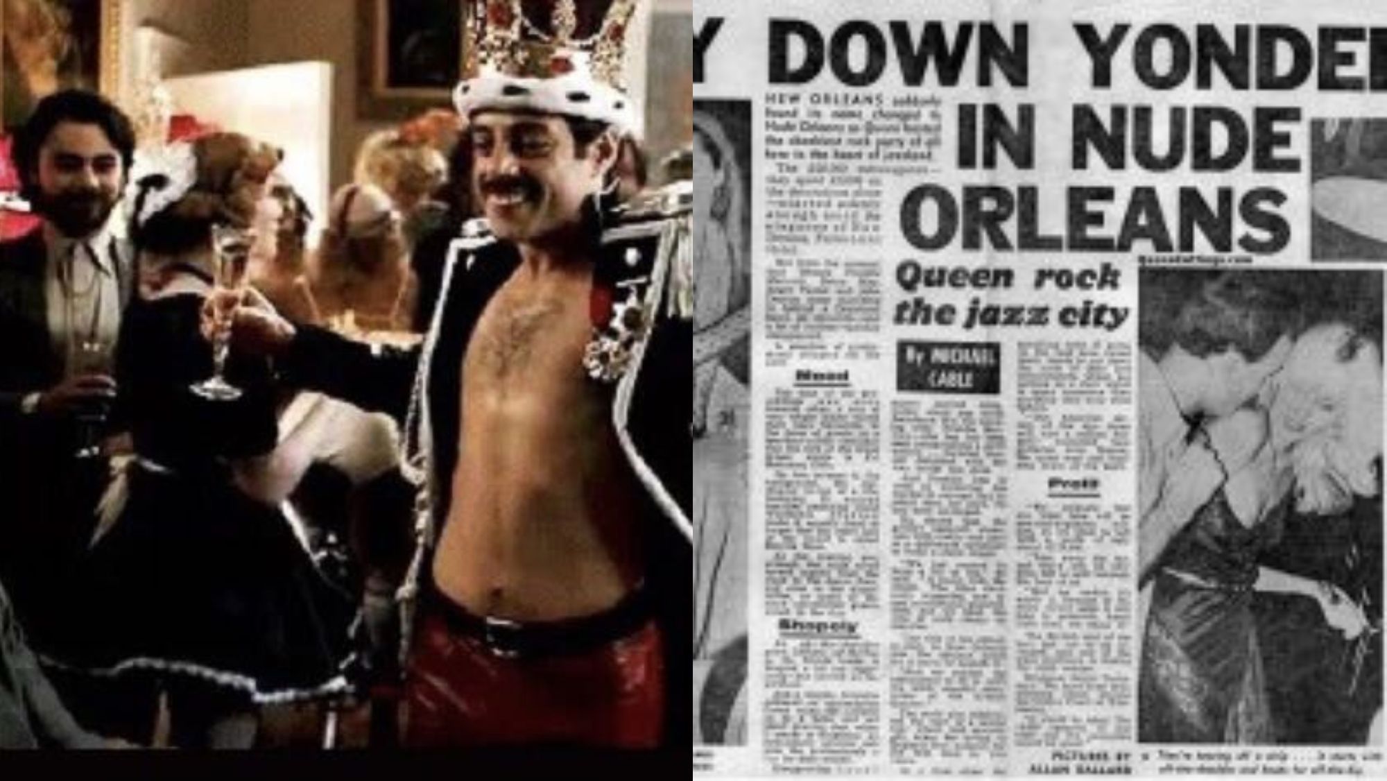 Imagen película Bohemian rhapsody y recorte de la prensa de la fiesta